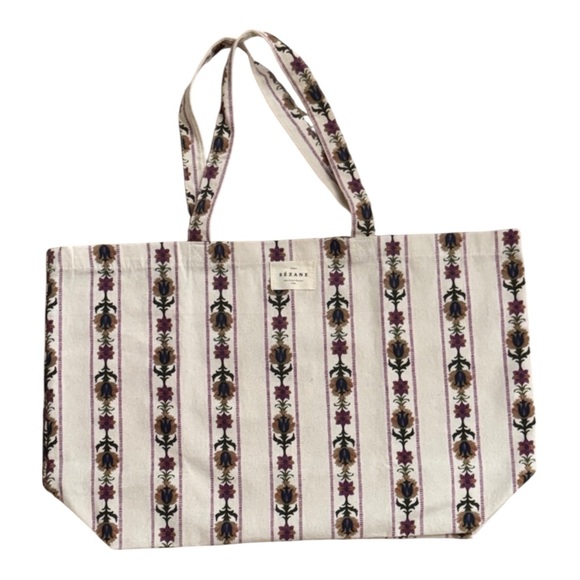 Sezane Cream and Purple Patterned Tote Bag - Picture 1 of 3